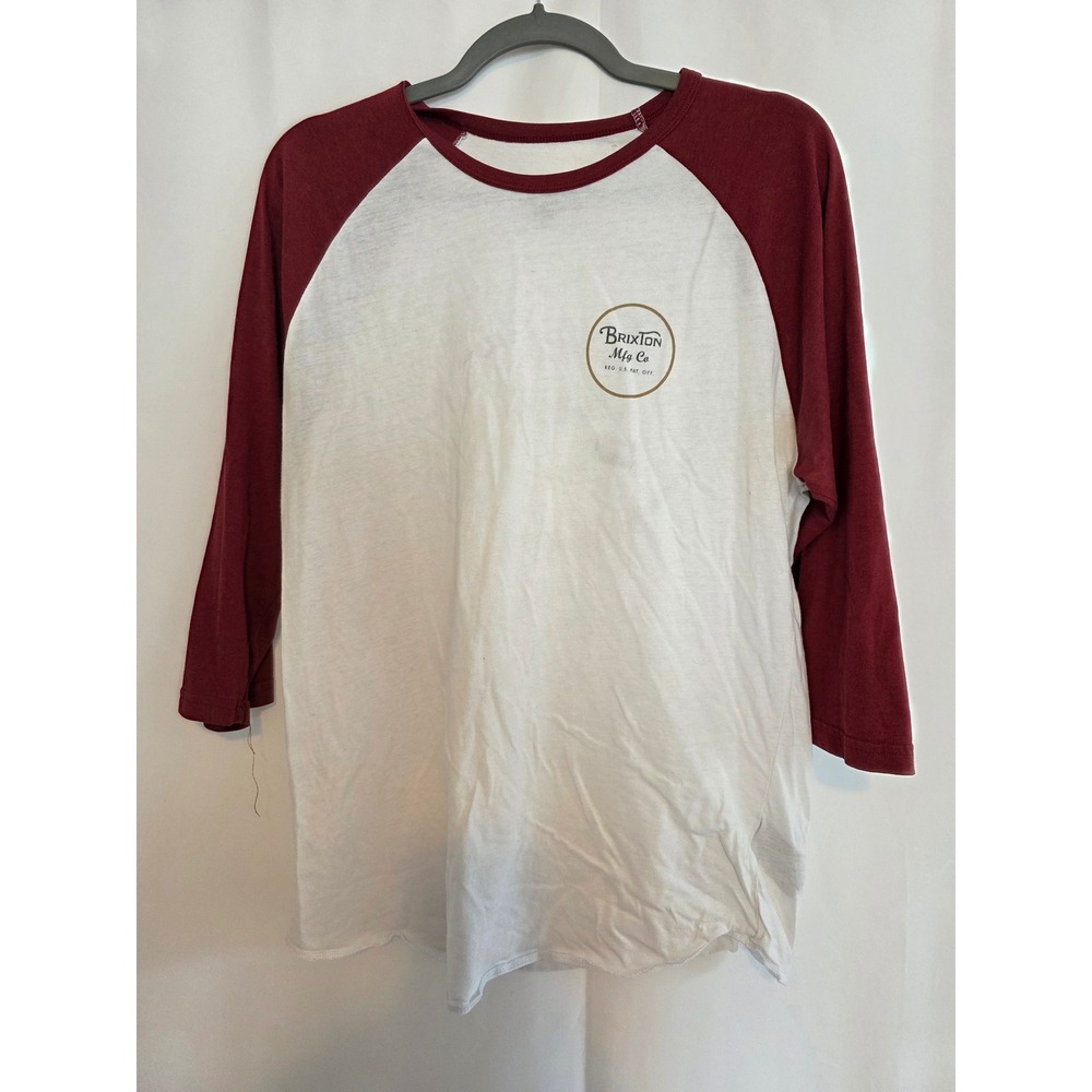 Brixton Mfg Coβ Mens Baseball Tee Burgundy White Logo Graphic Size M